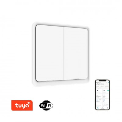 NEO Smart vypínač Dotykový vypínač 2-tlačítkový WiFi, kompatibilní smart systém Tuya, 230V, IP20, plast bílá, rozměry 86x86x37,5mm