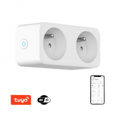 SMART zásuvka TUYA Zásuvkový 2 adaptér plast bílá, 230V, 16A, IP20, fce zap/vyp, ovládání smart systémem Tuya WiFi nebo Zigbee 3.0. dle typu, rozměry 81x48x104mm.