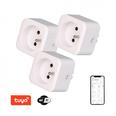 SMART zásuvka Zásuvkový adaptér plast bílá, SADA 3ks, 230V, 16A, IP20, fce zap/vyp, ovládání smart systémem Tuya WiFi, rozměry 55x55x75mm.