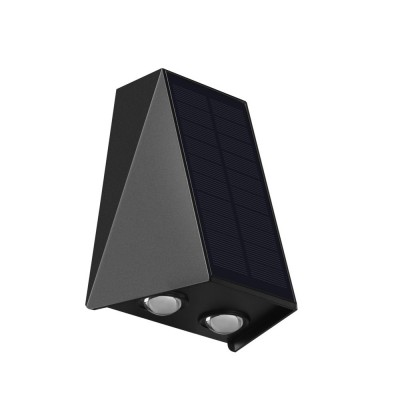 WALL Nástěnné venkovní solární svítidlo, těleso plast černá, LED 2W, teplá 3000K, baterie 3,2 V/1300mAh, svícení cca 8-10hod, IP54, rozměry 120x155x83mm, soumrakový senzor večer roszvítí, ráno zhasne