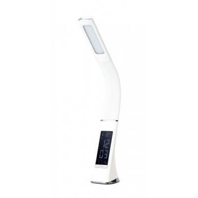 LEATHER W, USB 5V Stolní lampa, těleso plast, imitace kůže bílá, LED 7W, 200lm, denní 5000K-6000K, dotyk.vypínač,, stmív. STEP, display čas, kalenář, teploměr, lze vypnout, napájení USB 5V, IP20, 90x65x400mm,