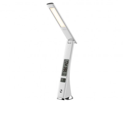 CUCKOO 5W USB Stolní lampa, imitace kůže bílá, LED 5W, 200lm, neutrální 4000K, dotyk vypínač, stmív. STEP, napájení USB, 5V, baterie 2000mAh, display: hodiny, datum, teploměr, budík, IP20, 66x82x510mm