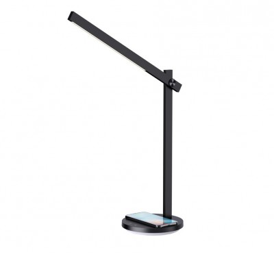 BEAM Stolní lampa, těleso kov, povrch černá, LED 6W, 400lm, dotyk. CCT nastav teplota 2500K- neutrální 5000K, stmív. ve 3 krocích, 12V, IP20, 183x140x430mm, bezdrátové nabíjení telefonu USB Qi 10W