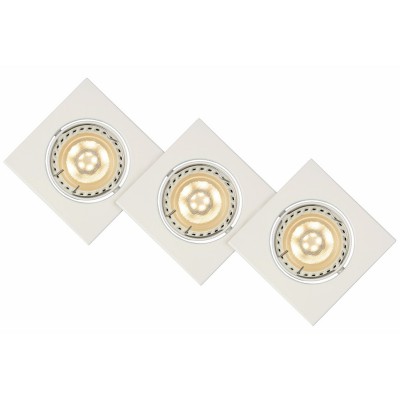 FOCUS-LED SADA 3ks - Stropní vestavné bodové svítidlo čtvercové. výklopné +-40°, těleso kov, povrch bílá, LED 3x5W, GU10, teplá 3000K, 320lm, 230V, IP20, tř.1, rozměry: 80x80x60mm, vč.sv.zdr.
