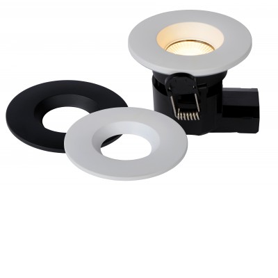 BINKY Stropní podhledové bodové svítidlo, těleso kov, vyměnitelný povrch černá a bílá, LED 6,5W, 500lm, teplá 3000K, 230V, stmívatelené, do koupelny IP65, tř.1. rozměry d=88mm.