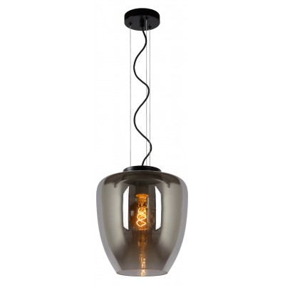 FLORIEN Závěsné stropní svítidlo, těleso kov, povrch černá mat, stínítko kouřové sklo, pro žárovku 1x60W, E27, 230V, IP20, tř.1. rozměry d=280mm, h=320mm, vč závěs lanka h=1620mm, lze zkrátit.