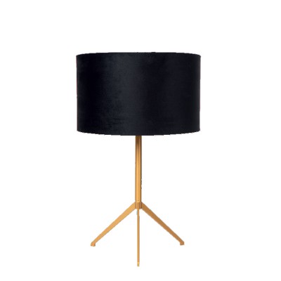 TONDO Stolní lampa, těleso kov, povrch zlatá mat, stínítko textil černá, pro žárovku 1x60W, E27, 230V, IP20, tř.2, rozměry stínítka: d=300mm, h=180mm, lampy: h=480mm, vypínač na kabelu.