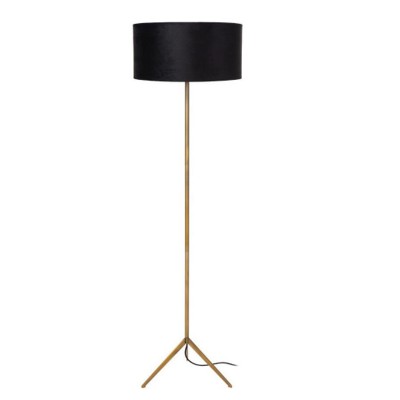 TONDO Stojací lampa, těleso kov, povrch zlatá mat, stínítko textil černá, pro žárovku 1x60W, E27, 230V, IP20, tř.2, rozměry stínítka: d=380mm, h=200mm, lampy: h=1470mm, vypínač na kabelu.
