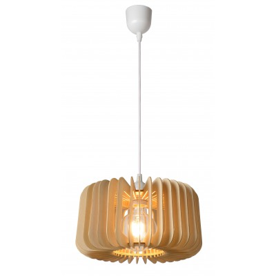 ETTA Závěsné svítidlo, lustr, základna kov, stínítko dřevo s průzory, pro žárovku 1x40W, E27, 230V, IP20, rozměry d=290mm, h=160mm, vž. závěs kabelu h=1460mm, lze zkrátit.
