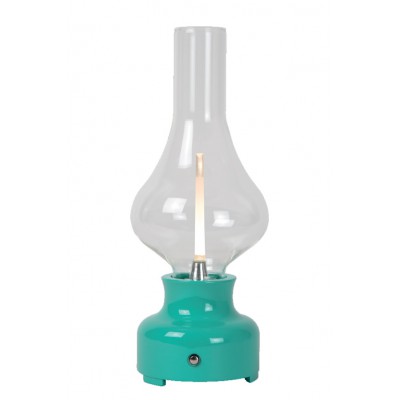 PETROL TL 2W na batrie Stolní lampa na baterie, těleso plast tyrkysová, krycí sklo čiré, LED 2W, teplá 3000K, 122lm, stmív. pomocí spínače na tělese, 230V, IP20, tř.3, rozměry d=120mm, h=300mm, pomocí microUSB lze nabíjet.