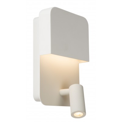 BOXER Nástěnné svítidlo, nastavitelný směr svícení, základna kov, povrch bílá, LED 5W + 1x3W, 600lm, teplá 3000K, 230V, IP20, tř.1, rozměry 135x240x100mm, USB vstup, 2 vypínače na tělese.