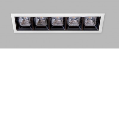 TECO Podhledové zápustné bodové svítidlo, těleso hliník, povrch bílá a černá, difuzor plast, LED 5x3W, 1500lm, neutrální 4000K, stmívání dle typu, 230V, IP20, rozměry 205x55mm.