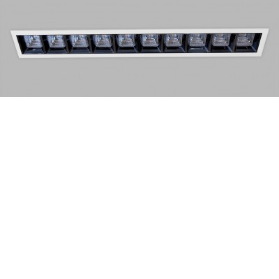 TECO Podhledové bodové svítidlo, těleso hliník, povrch bílá a černá, difuzor plast, LED 10x3W, 3000lm, neutrální 4000K, stmívání dle typu, 230V, IP20, rozměry 395x55mm.