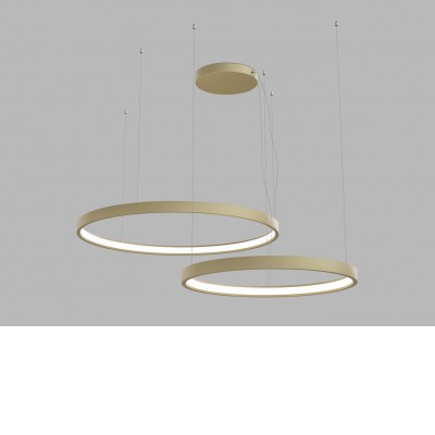 CIRO Závěsné svítidlo, hliník, zlatá, dif plast opál, LED 100W, 7000lm, TW nast.teplota CCT teplá 3000K-neutrální 4000K, stmív. Casambi, 230V, IP20, tř.1, d=600+800mm, vč závěs lanka l=2500mm, lze zkr