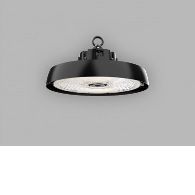 HBAY Závěsné průmyslové svítidlo, těleso hliník, černá, dif plast opál, LED 100W-200W, 16500-33000lm, nast. CCT  neutr 4000K-denní 5000K, stmív. 0-10V, Ra80, vyzař. úhel 90°, 230V, IP65, d=310mm, h=175mm.