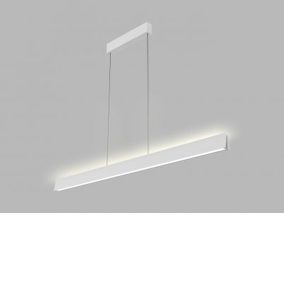 HELA Závěsné svítidlo, kov, bílá, dif plast opál, LED 39W, 3120lm, teplá 3000K, stmív. DALI/PUSH, Ra90, UGR<19, 230V, IP20, rozměry 1200x65x35mm, vč závěs lanka l=2000mm, lze zkr., svítí nahoru/dolů.