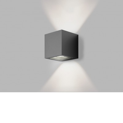 TOMY Nástěnné venkovní svítidlo, základna hliník, povrch černá antracit, krycí sklo čiré, LED 2x4,5W, 2x450lm, teplá 3000K, Ra80, 230V, IP65, rozměry 100x100x100mm, svítí nahoru/dolů