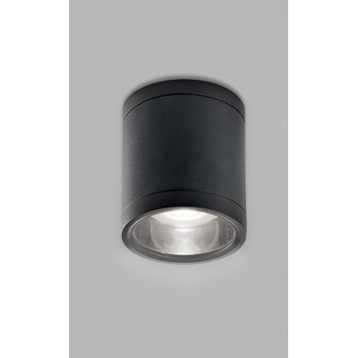 TUBO Stropní venkovní bodové svítidlo, těleso hliník, povrch černá antracit, krycí sklo čiré, LED 10W, 1100lm, nast. teplota CCT teplá 3000K-denní 5700K, 230V, IP65, Ra80, rozměry d=90mm, h=107mm.
