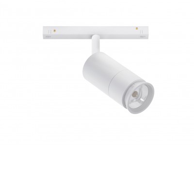 MAGO Bodové svítidlo do magnetického systému, nastav. směr svícení, těleso kov, povrch bílá, LED 10W, 800lm, teplá 3000K, stmív. DALI, nast. vyzař. úhel 15°-60°, 48V, IP20, rozměry d=55mm, h=120mm.