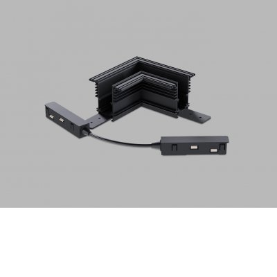 MAG IN CORNER Rohová L spojka 90°, horizontální odbočení, vestavného magnetického systému, materiál hliník, povrch černá/bílá, stmívání DALI, 48V, rozměry 135x135mm.