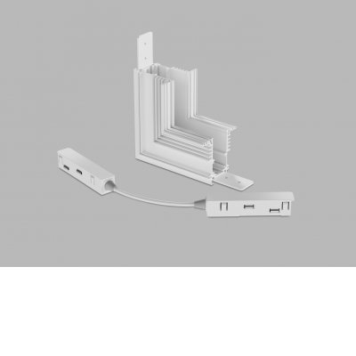 MAG IN CORNER Rohová L spojka 90°, vertikální odbočení, vestavného magnetického systému, materiál hliník, povrch bílá, stmívání DALI, 48V, rozměry 135x135mm.