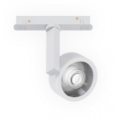 MAXO Bodové svítidlo do magnetického systému, reflektor, nast. směr svícení, těleso kov, povrch bílá, LED 8W, 480lm, teplá 3000K, stmív. DALI, 48V, IP20, rozměry d=72mm, h=118mm.