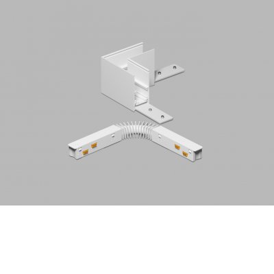 MAG II Rohová L spojka 90°, horizontální odbočení, stropního magnetického systému, materiál hliník, povrch bílá, stmívání DALI, 48V, rozměry 68x53x68mm.