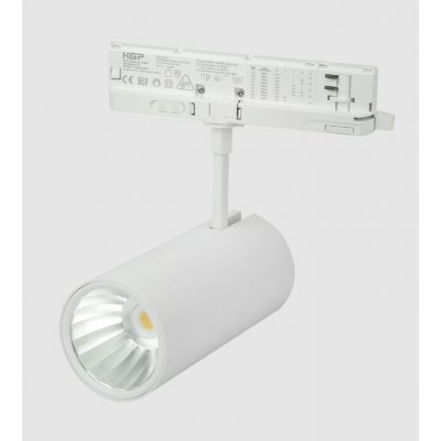 GOES 12-42W CCT Bodové svítidlo, do 3-fázové lišty, nast. směr svícení, hliník, bílá, přepín. LED 12-42W, 1289-4292lm, přepín CCT teplá 3000K/neutr 4000K/denní 6000K, vyzař. úhel 36/60°, 230V, tř.2, d=100mm, h=165mm