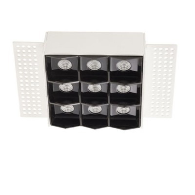 CELLULAR LED 9 FRAMELESS Stropní, podhledové, bodové, bezrámečkové svítidlo, těleso kov, povrch bílá, komínek bílá, nebo černá, LED 20W, teplá 2700K, nebo 3000K, vyzař. úhel 15°/34°/50, Ra90, 700mA, UGR<13, IP20, rozměry 90x90x50mm