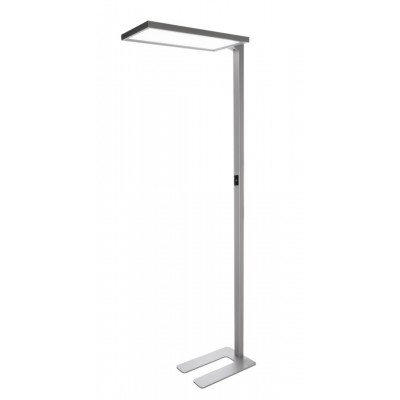 Stehleuchte Stojací kancelářská lampa, senzor pohybu, dosah 3m, záběr 85°, hliník, stříbrná, LED 80W, teplá 3000K/6700lm, neutrální 4000K/7400lm, UGR<19, vyzař úh 90°, dotyk stmívač, 230V, IP20, 310x1950x610mm, svítí nahoru/dolů