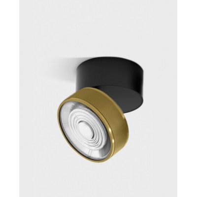 DAME PL B 7W Stropní přisazené svítidlo, výklopné, hliník, povrch černá a mosaz, LED 7W, 624lm, neutrální 4000K, vyzař. úhel 45°, Ra90, 230V, IP20, rozměry d=75mm, h=70mm.