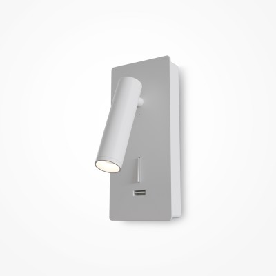 GRADUS WL RC 3W, USB Nástěnné svítidlo, nastavitelný směr svícení, těleso kov, povrch bílá, LED 6W, 250lm, teplá 3000K, rozměry 70x186mm, USB připojení, vypínač na tělese.