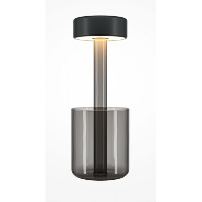 INCLINO TL 3W Stolní lampa, základna sklo černé, těleso kov, povrch černá, difuzor plast opál, LED 3W, 120lm, teplá 3000K, stmívání, napájení USB baterie, IP20, tř.3, rozměry d=120mm, h=348mm.