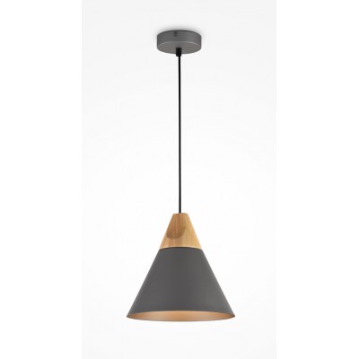 LEOSE HL 1x60W, E27 Závěsné svítidlo, těleso kov, povrch šedá, detaily dřevo světlé, pro žárovku 1x60W, E27, 230V, IP20, tř.1, rozměry d=220mm, h=137mm, vč závěs kabelu l=1400mm, lze zkrátit.