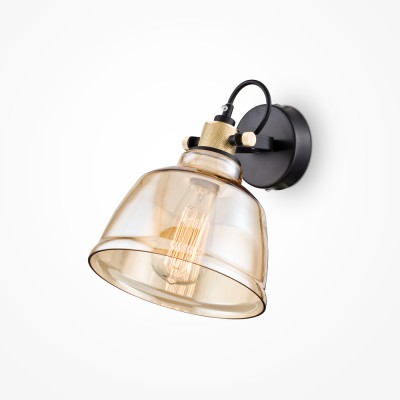 BARTE WL 1x40W, E27 Nástěnné svítidlo, nastav. směr svícení, základna kov, povrch černá, stínítko sklo jantar, pro žárovku 1x40W, E27, 230V, IP20, tř.1, rozměry d=200mm, h=270mm.