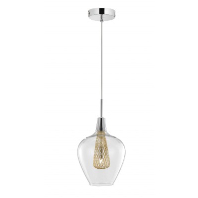 FILO Závěsné svítidlo, základna hliník, povrch chrom, krycí sklo čiré se zlatými detaily, pro žárovku 1x28W, G9, 230V, IP20, rozměry d=180mm h=1200mm, vč.závěsu, lze zkrátit