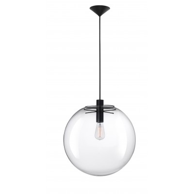 OVVIO Závěsné svítidlo, základna kov, povrch černá, krycí sklo čiré, pro žárovku 1x60W, E27, 230V, IP20, rozměry d=400mm h=400mm, vč.závěsného kabelu l=1950mm, lze zkrátit