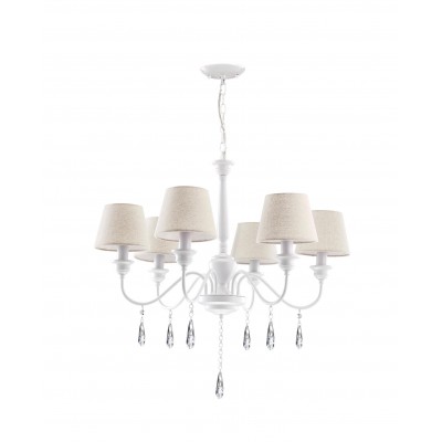 ELEGANT Závěsné svítidlo, základna kov, povrch bílá mat zdobené krystaly, stínítko textil krémová, pro žárovku 6x40W, E14, 230V, IP20, rozměry d=730mm h=460mm, vč.závěsného kabelu l=1000mm, lze zk