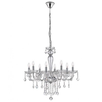 VENEZIA Křišťálový lustr, těleso kov, povrch chrom lesk, sklo křišťál, pro žárovku 8X40W, E14, 230V, IP20, rozměry d=700mm h=680mm, vč.závěsného řetězu l=1300mm, lze zkrátit