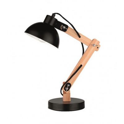 LILA TABLE Stolní lampa, nastavitelný směr svícení, základna kombinace kov a dřevo, stínítko kov, povrch přírodní s černou, pro žárovku 1x40W, E27, 230V, IP20, rozměry d=160mm h=590mm