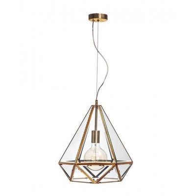 FLAVIO Závěsné svítidlo, základna kov, povrch mosaz antická, krycí sklo čiré, pro žárovku 1x60W, E27, 230V, IP20, rozměry d=400mm h=440mm, vč.závěsného kabelu l=1200mm, lze zkrátit