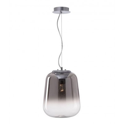OLIVERIO Závěsné svítidlo, základna kov, povrch chrom, difuzor sklo kouřová s čirým okrajem, pro žárovku 1x60W, E27, 230V, IP20, rozměry d=330mm, h=420mm, vč.závěsného kabelu l=1200mm, lze zkrátit