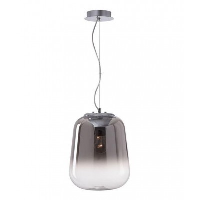 OLIVERIO Závěsné svítidlo, základna kov, povrch chrom, difuzor sklo kouřová s čirým okrajem, pro žárovku 1x60W, E27, 230V, IP20, rozměry d=250mm, h=340mm, vč.závěsného kabelu l=1200mm, lze zkrátit