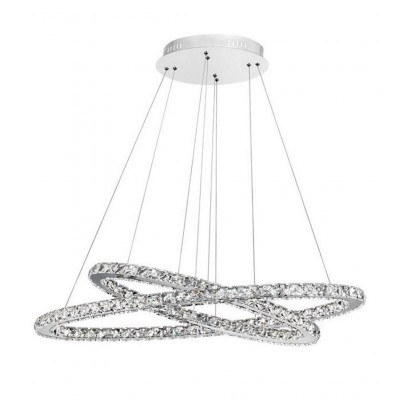CELINE Závěsné svítidlo, nastav směr svícení, základna hliník, povrch chrom lesk, difuzor sklo krystaly, LED 1x52W, teplá 3000K, 3120lm, 230V, IP20, rozměry l=850mm w=420mm, vč.závěsu h=1200mm, lze zkrátit