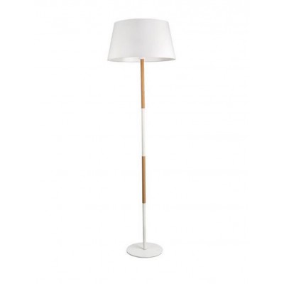ARRIGO FLOOR Stojací lampa, základna kov, povrch bílá s dřevěným detailem, stínítko textil bílá, pro žárovku 1x40W, E27, 230V, IP20, tř.1, rozměry d=450mm h=1550mm