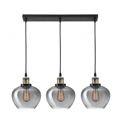 CEDRO Závěsné svítidlo, základna kov, povrch černá s bronzovým detailem, difuzor sklo kouřová, pro žárovku 3x40W, E27, 230V, IP20, tř.1, rozměry l=800mm, vč.závěsného kabelu l=1300mm, lze zkrátit
