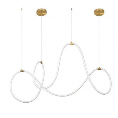 CERELIA Světelná hadice, těleso plast opál, úchyty kov, zlatá mat,  LED 57W, 3189lm, teplá 3000K, stmív TRIAC, 230V, IP20 rozměry 1500x500mm, lankový závěs l=1500mm, lze zkrátit