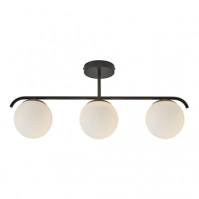 GRANT - 3 PENDANT Závěsné svítidlo základna kov, povrch černá nebo mosaz, sklo kouřové, difuzor sklo opál, pro žárovku max.25W, E14, 230V, IP20, h=292,3mm, w=145mm, l=693mm, včetně závěsného kabelu - bílá, h=2000mm