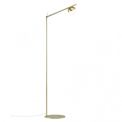 Contina Stojací lampa, základna kov, povrch mosaz, difuzor opálové sklo bílé, pro žárovku max.5W, G9, 230V, IP20, d=100mm, úhel otočení 140°, včetně vypínače kabelu s textilním úpletem - bílá, l=1500mm