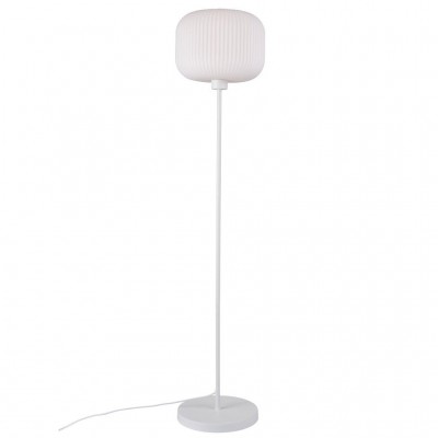 Milford Stojací lampa, těleso sklo, povrch bílá opál, pro žárovku E27, max. 40W, 230V IP20, tř.2, h=1394mm, stínítko d=300mm, včetně vypínače kabelu s textilním úpletem - bílá, l=1800mm